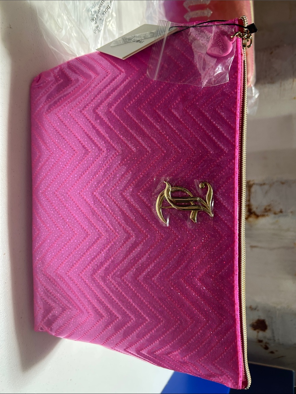 Juicy Couture Hot Pink Cosmetic Pouch with Gold Emblem